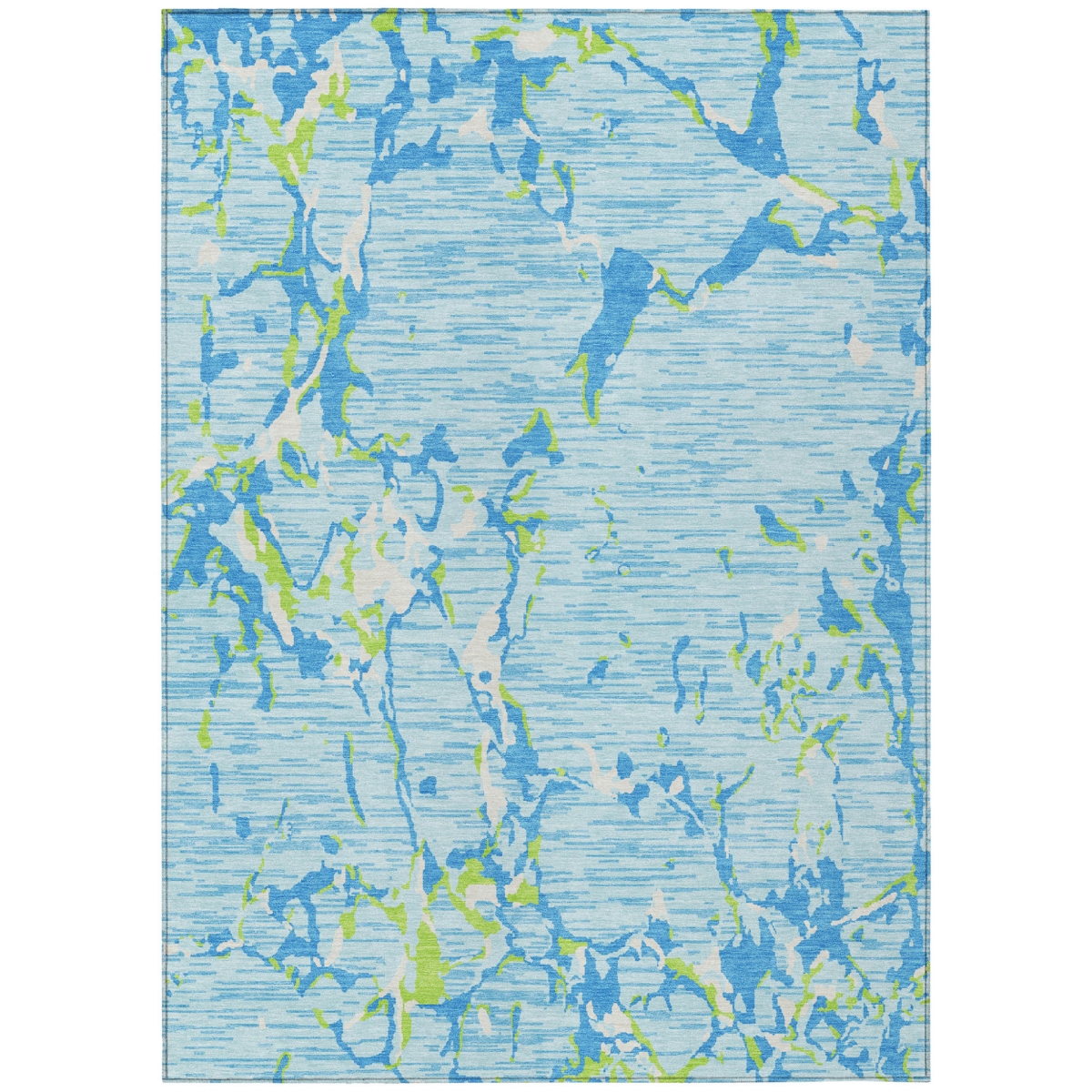 600924 3 x 5 ft. Sky Blue, Green & Ivory Striped Washable Indoor & Outdoor Rectangle Area Rug