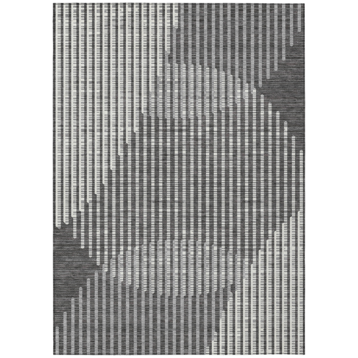 597620 5 x 8 ft. Charcoal & Ivory Geometric Washable Indoor & Outdoor Rectangle Area Rug