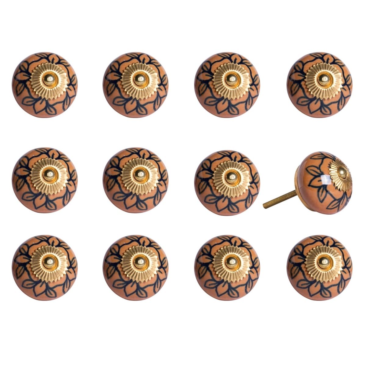 544405 Blue & Orange Ceramic & Metal Drawer Pull Knobs - Set of 12