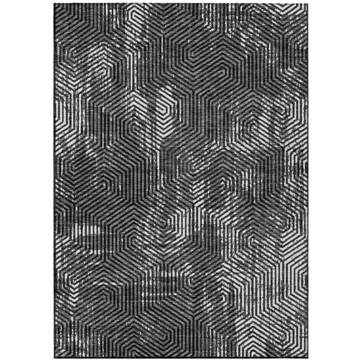 594521 3 x 5 ft. Black & Ivory Geometric Washable Indoor & Outdoor Rectangle Area Rug