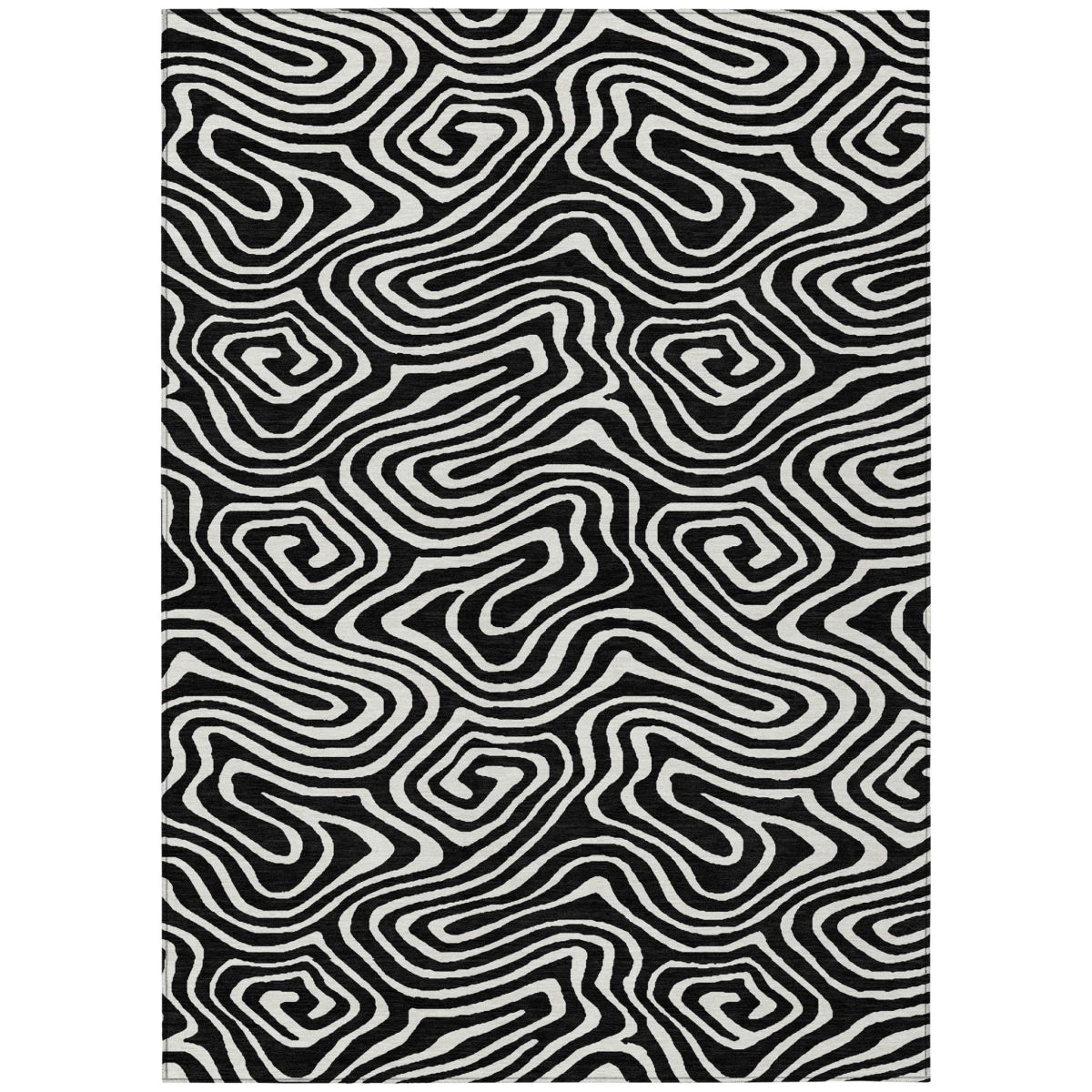 598951 5 x 8 ft. Black & Ivory Abstract Washable Indoor & Outdoor Rectangle Area Rug
