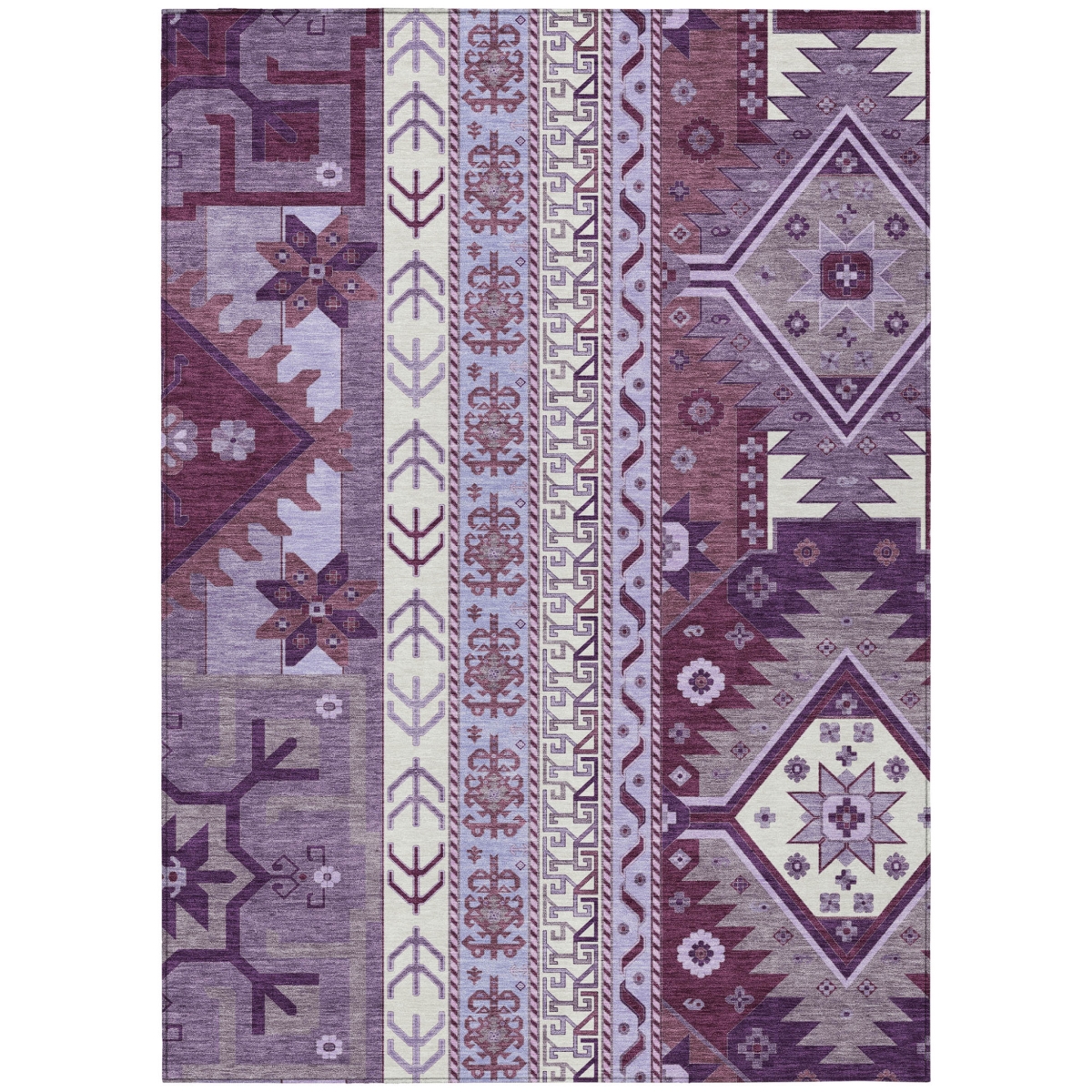598499 8 x 10 ft. Purple, Lavender & Ivory Aztec Washable Indoor & Outdoor Rectangle Area Rug