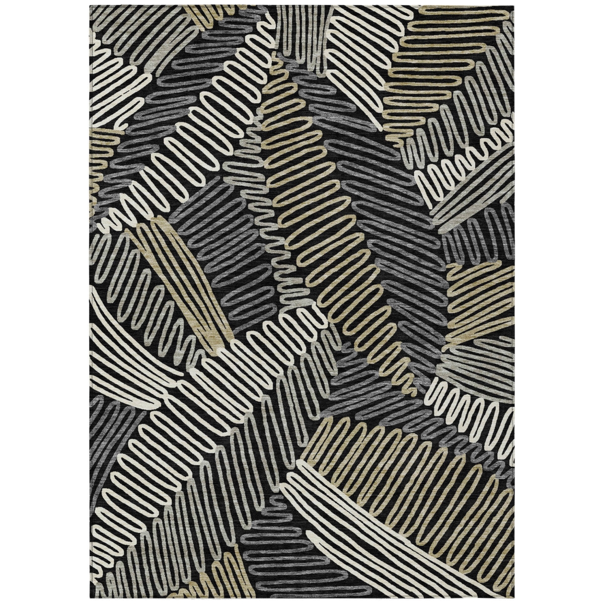 593925 10 x 14 ft. Black, Gray & Ivory Floral Washable Indoor & Outdoor Rectangle Area Rug
