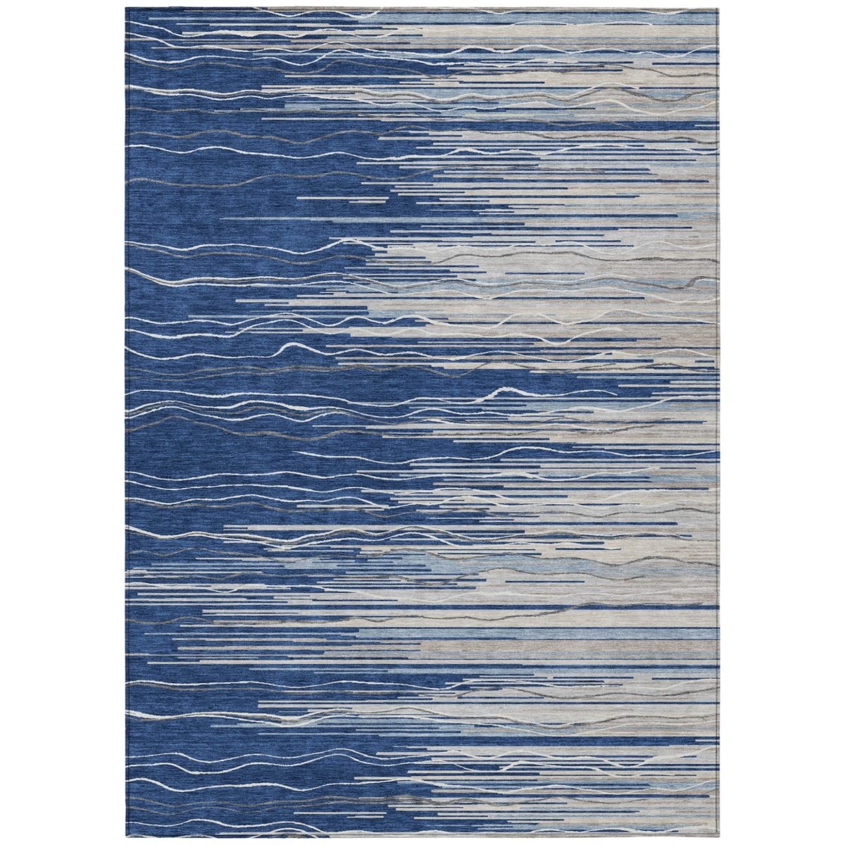 597269 9 x 12 ft. Navy Blue, Gray & Ivory Striped Washable Indoor & Outdoor Rectangle Area Rug