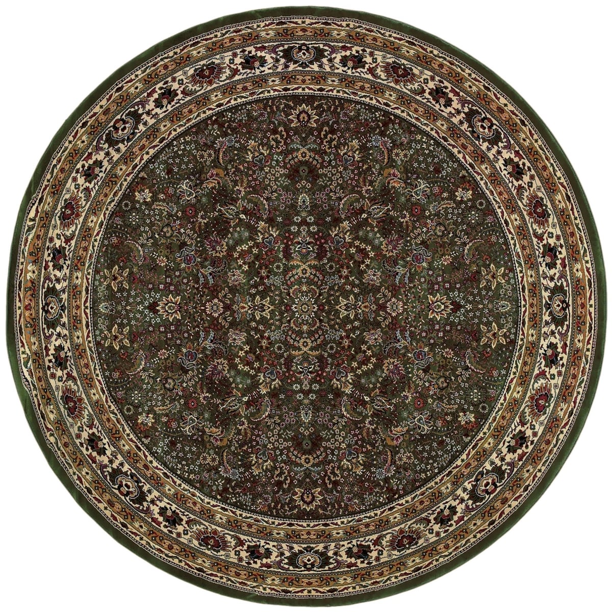 574156 8 ft. Green & Ivory Oriental Round Rug
