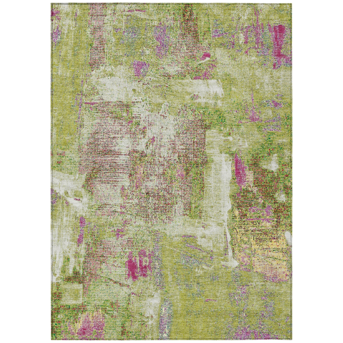 596873 5 x 8 ft. Lime Green, Ivory & Pink Abstract Washable Indoor & Outdoor Rectangle Area Rug