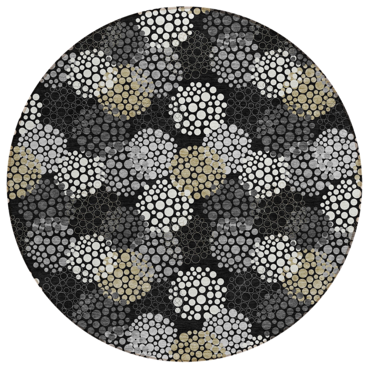 594216 8 ft. Black, Gray & Ivory Round Polka Dot Washable Indoor & Outdoor Area Rug