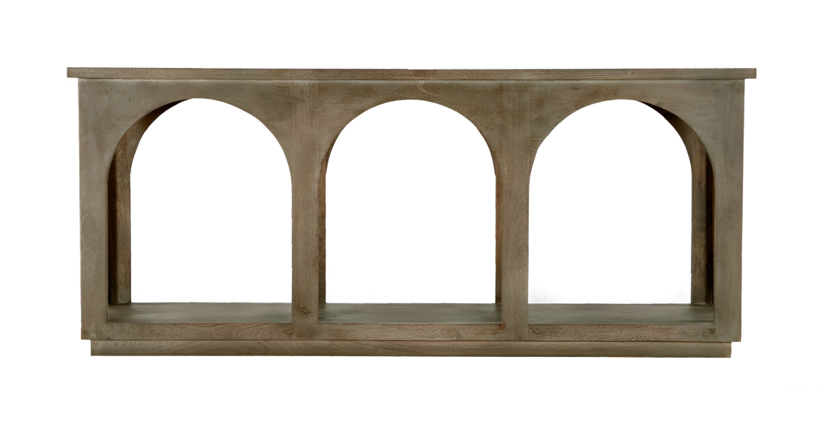604539 77 in. Brown Solid Wood Distressed Console Table with Arch Detailing