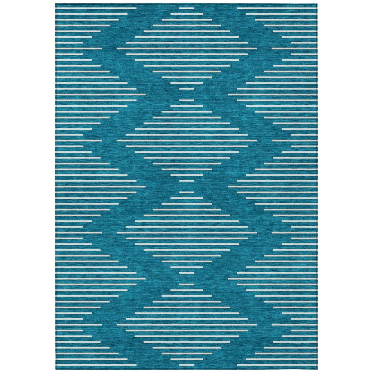 598622 3 x 5 ft. Teal Blue & Ivory Geometric Washable Indoor & Outdoor Rectangle Area Rug