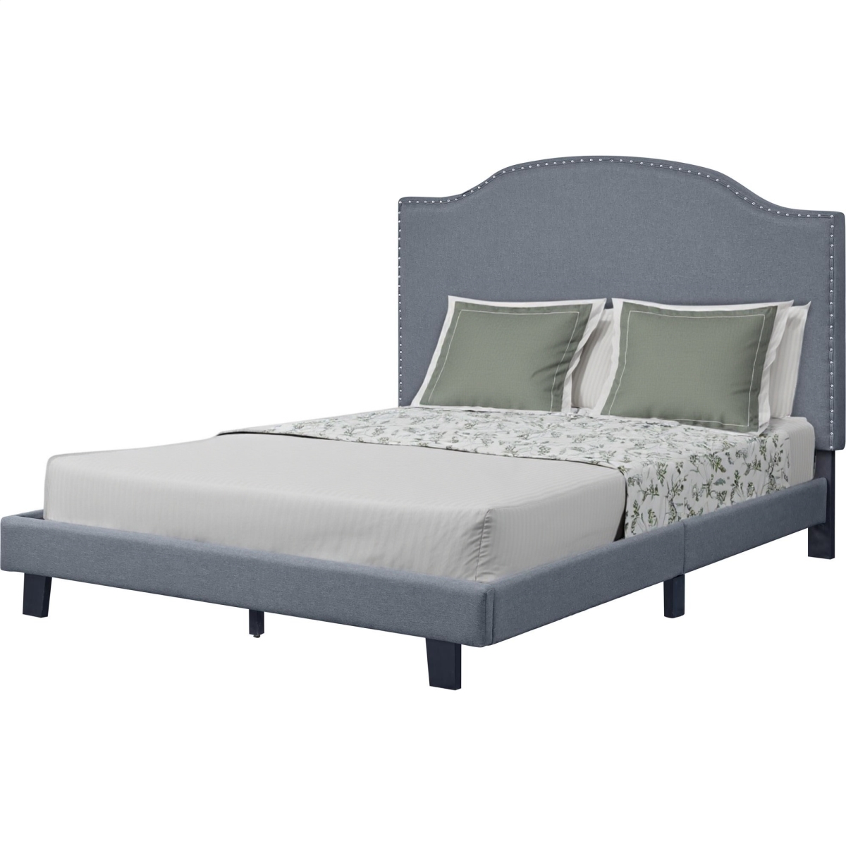 Picture of HomeRoots 526866 Gray Upholstered King Size Bed Frame with Nailhead Trim