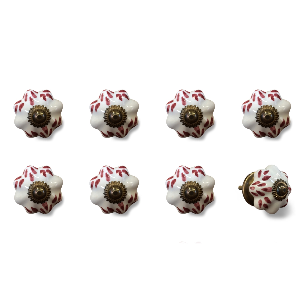 544433 Brown & White Ceramic & Metal Drawer Pull Knobs - Set of 8