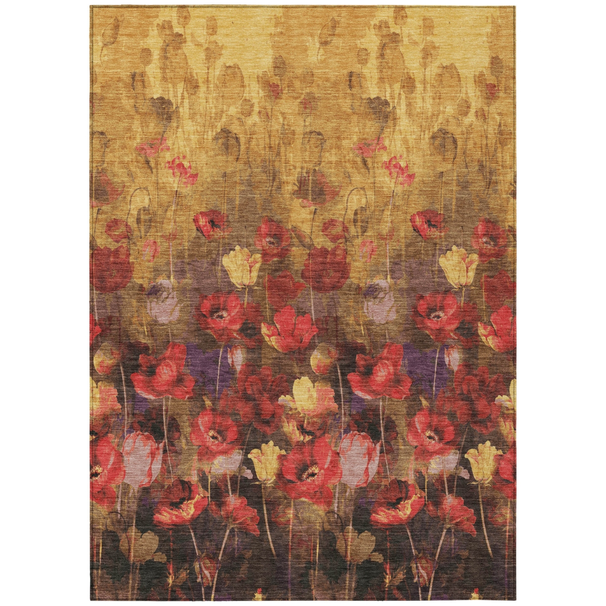 597058 5 x 8 ft. Gold Red & Brown Floral Washable Indoor & Outdoor Rectangle Area Rug