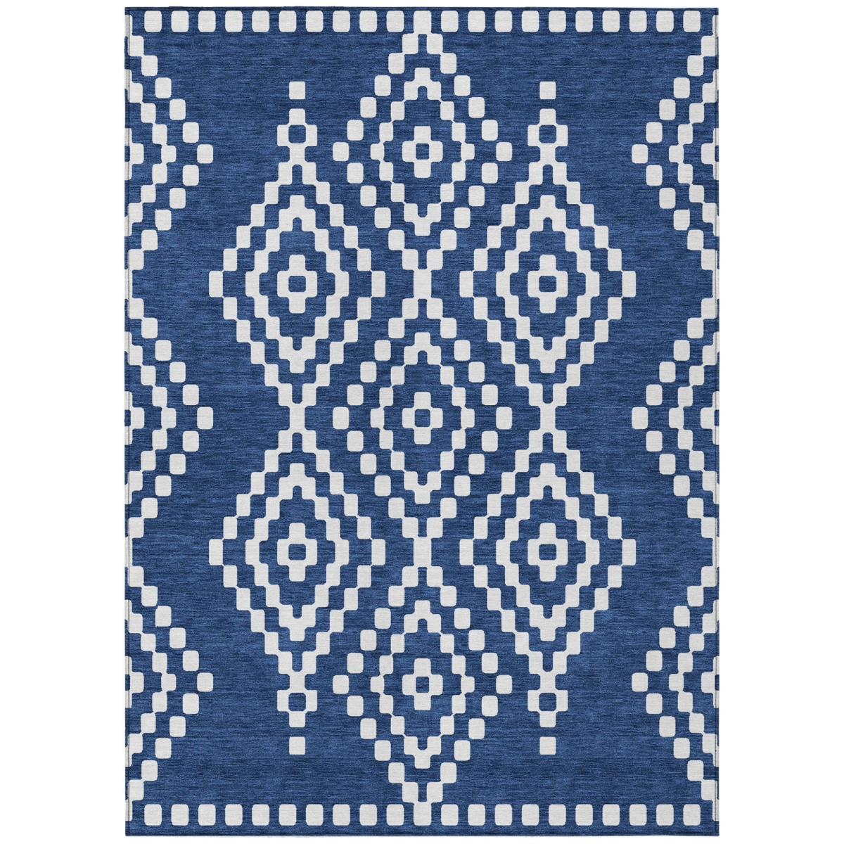 592640 10 x 14 ft. Navy Blue & Ivory Geometric Washable Indoor & Outdoor Rectangle Area Rug