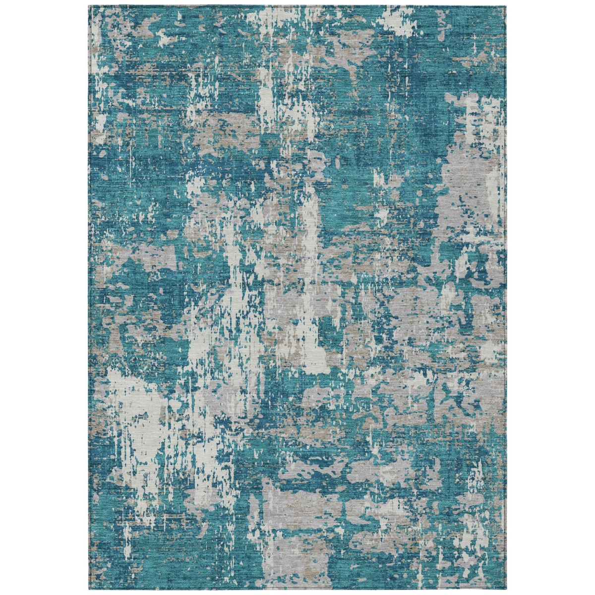 598002 9 x 12 ft. Teal Blue, Gray & Ivory Abstract Washable Indoor & Outdoor Rectangle Area Rug