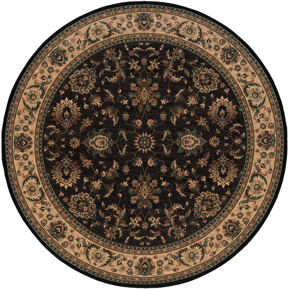 574180 8 ft. Black & Ivory Oriental Round Rug