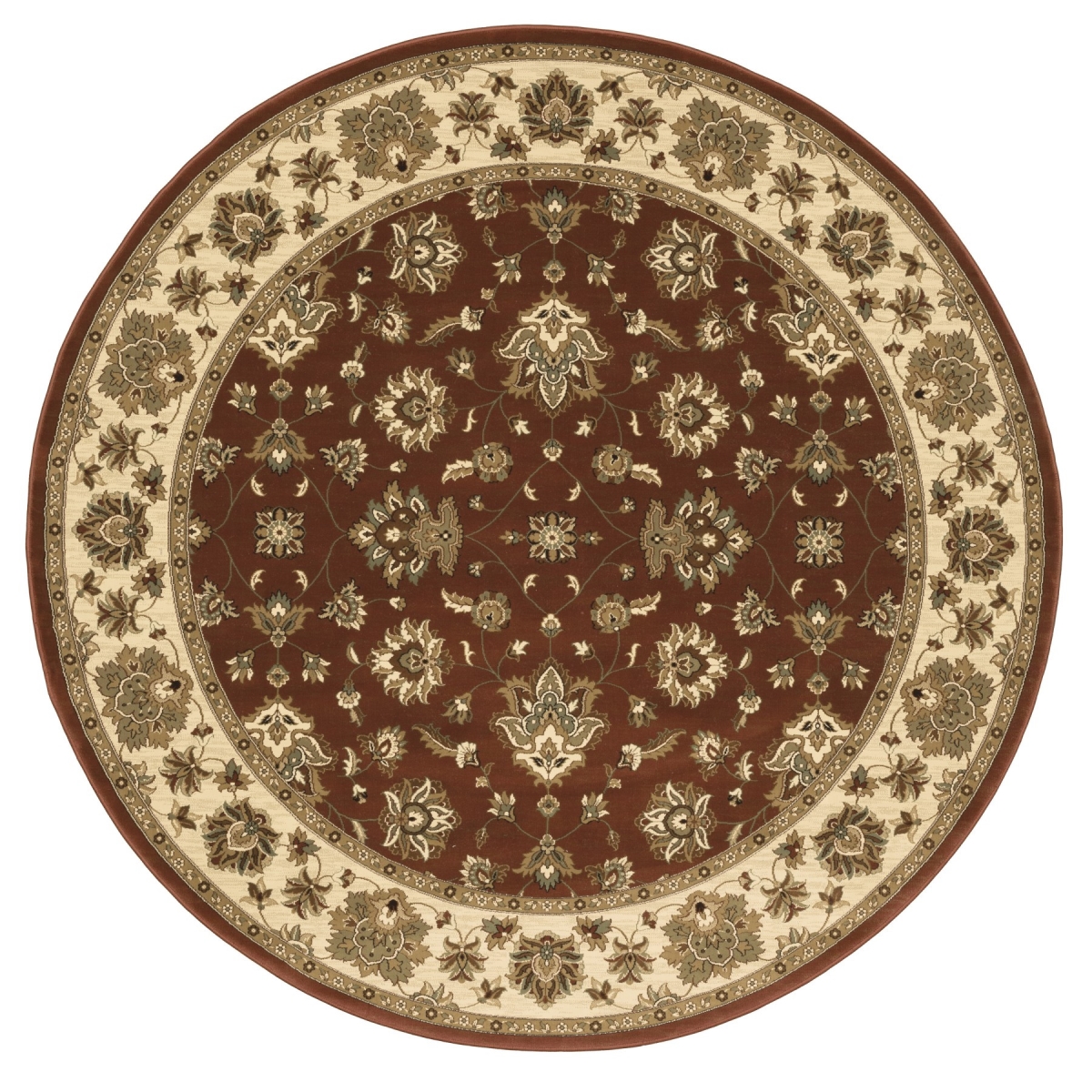 574192 8 ft. Red & Ivory Floral Round Rug