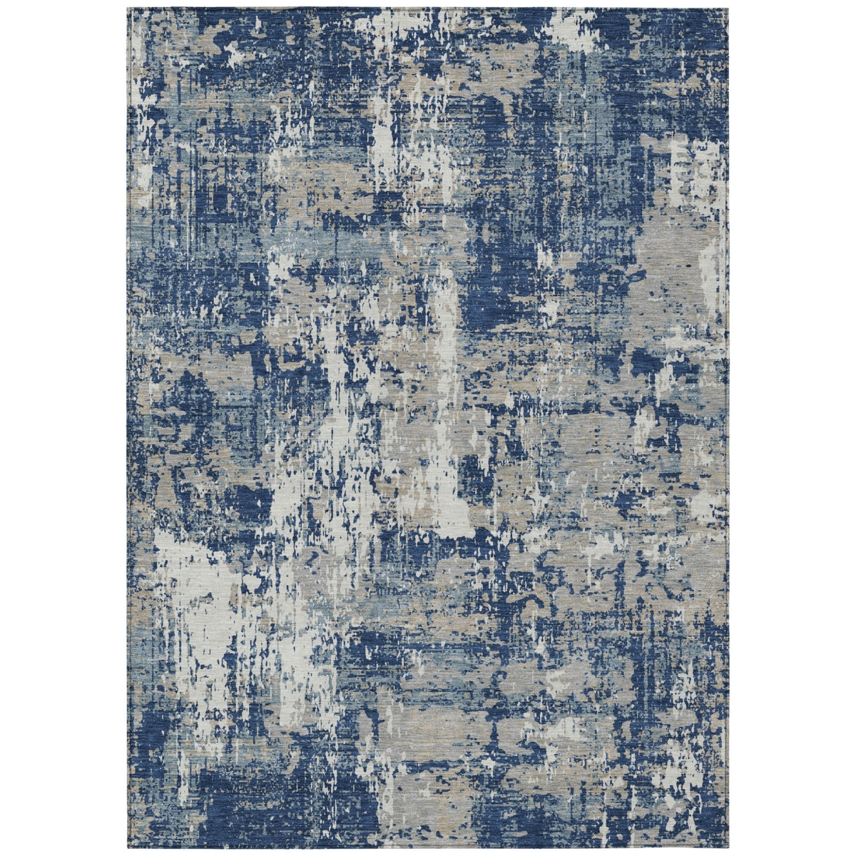 597989 8 x 10 ft. Navy Blue, Gray & Ivory Abstract Washable Indoor & Outdoor Rectangle Area Rug