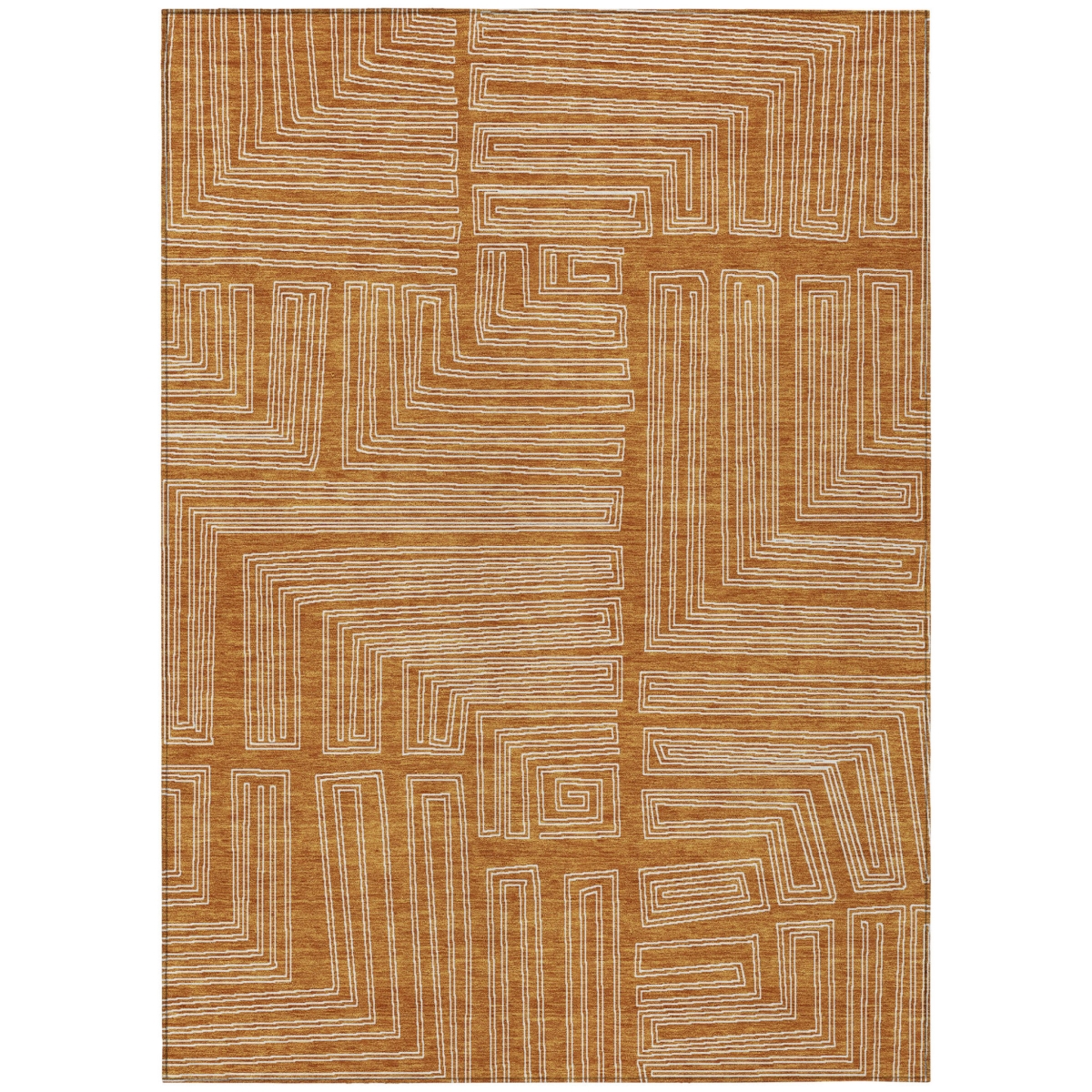600856 9 x 12 ft. Copper & Ivory Geometric Washable Indoor & Outdoor Rectangle Area Rug