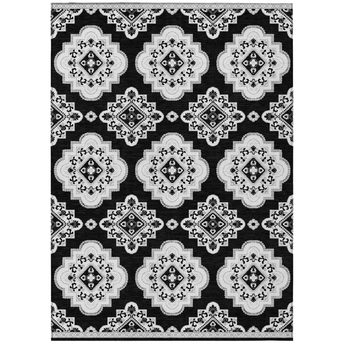 591672 8 x 10 ft. Black Medallion Washable Indoor & Outdoor Rectangle Area Rug