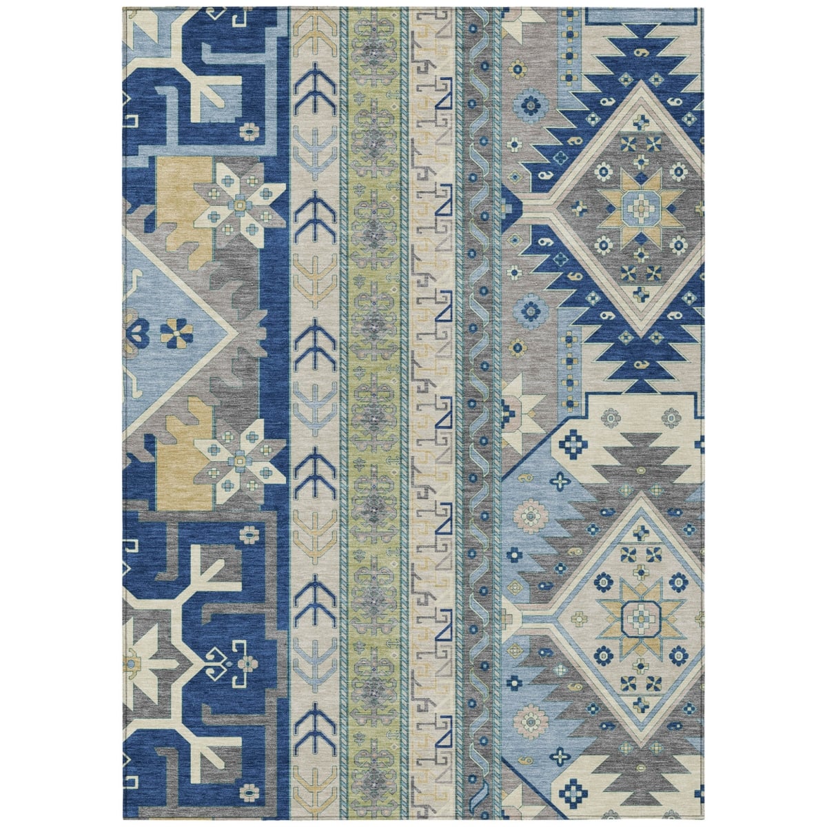 598488 9 x 12 ft. Navy Blue, Green & Gray Aztec Washable Indoor & Outdoor Rectangle Area Rug