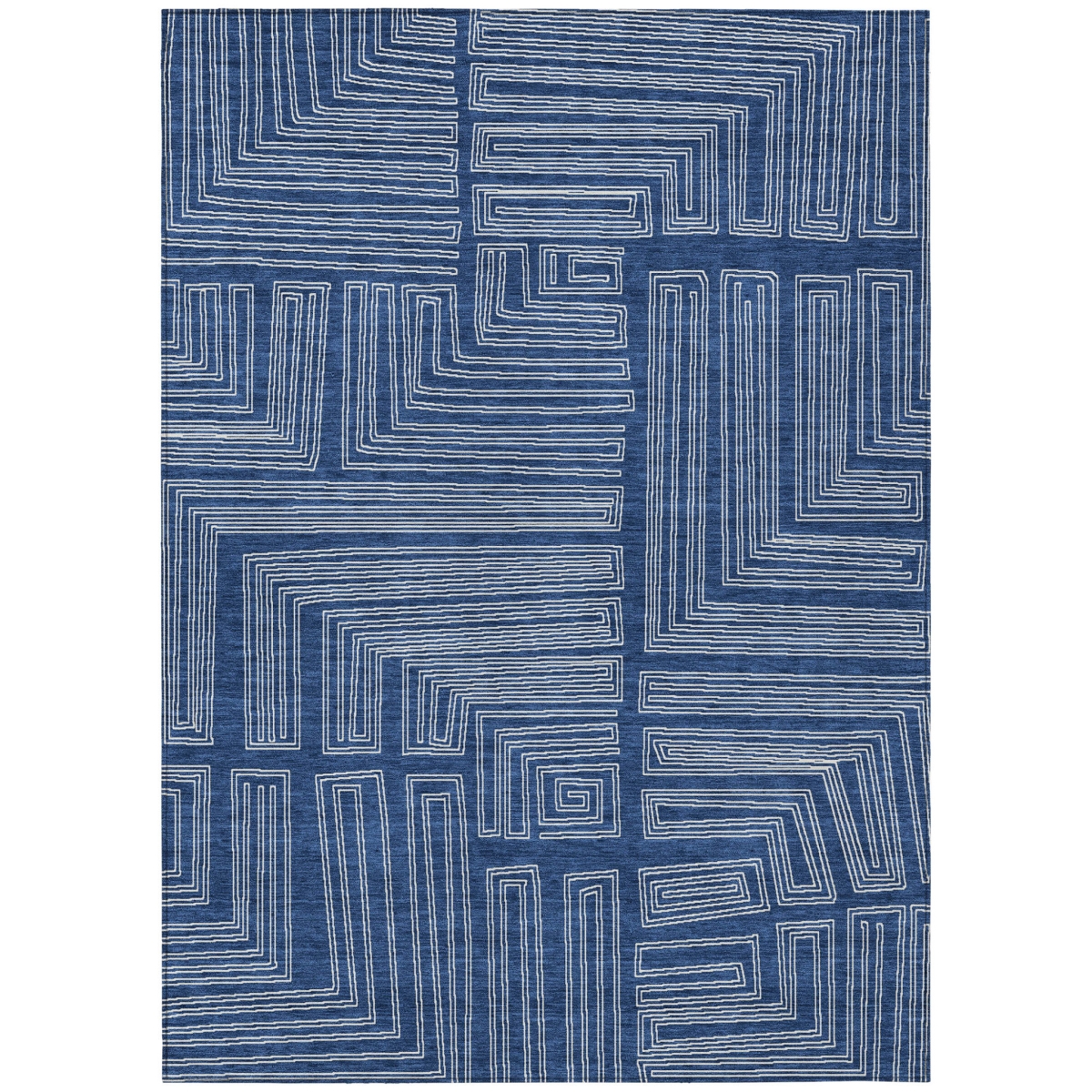 600841 5 x 8 ft. Navy Blue & Ivory Geometric Washable Indoor & Outdoor Rectangle Area Rug