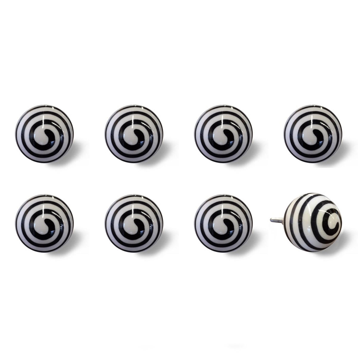 544431 Black & White Ceramic & Metal Drawer Pull Knobs - Set of 8