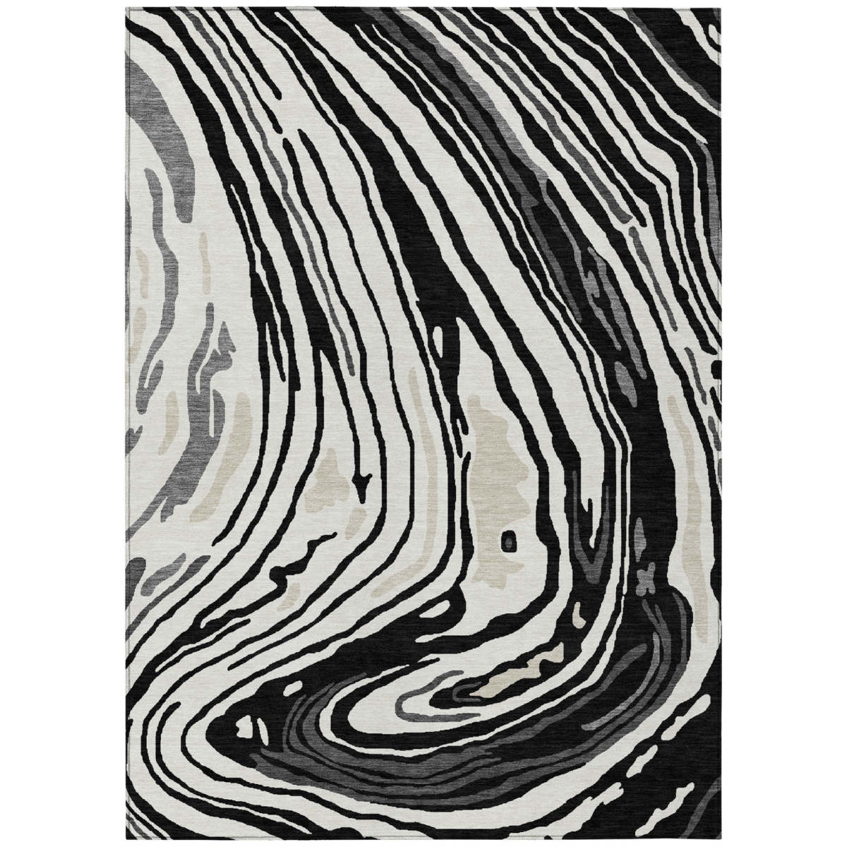601253 10 x 14 ft. Black, Gray & Ivory Abstract Washable Indoor & Outdoor Rectangle Area Rug