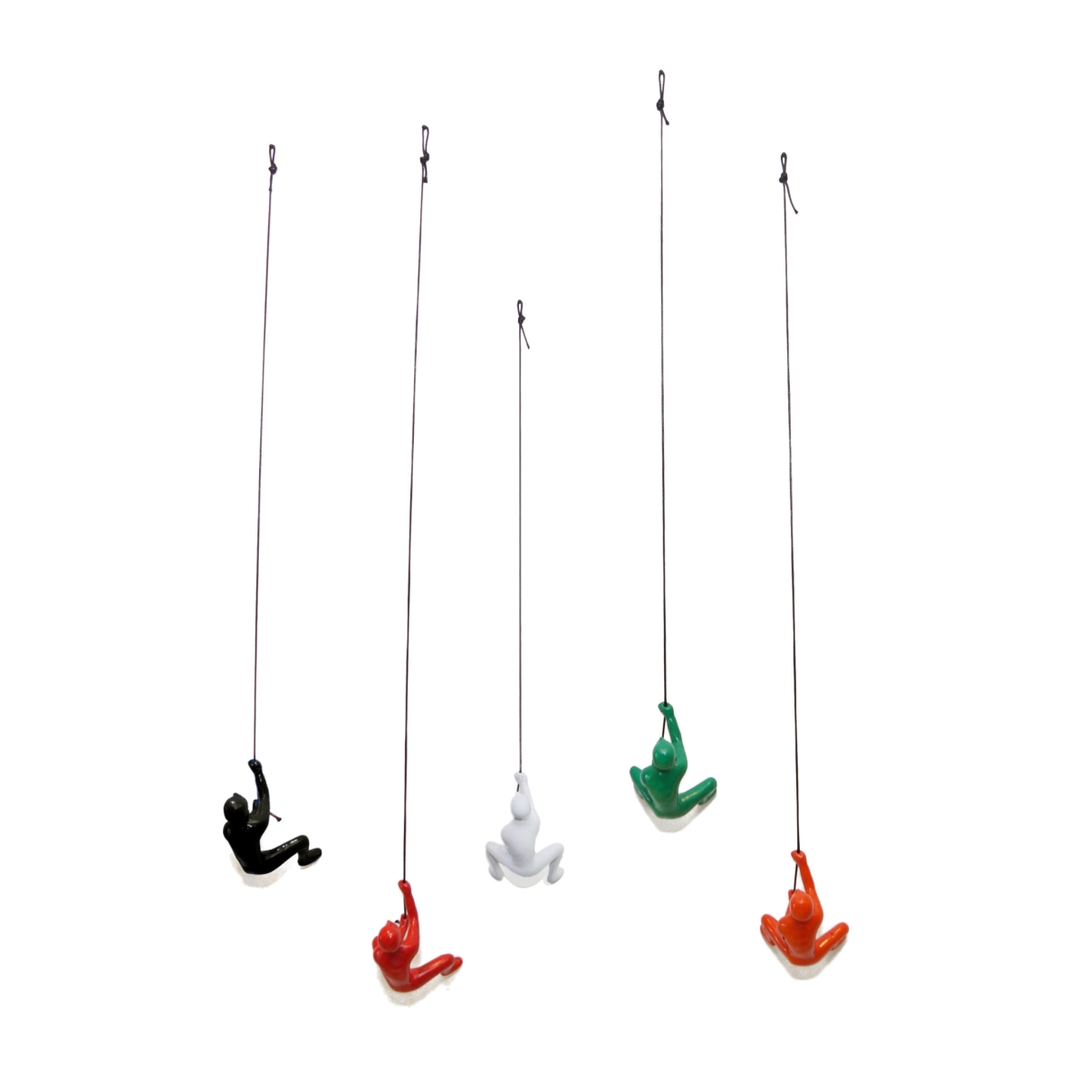 544460 Black Green, Orange Red & White Resin Climbing Man Hanging Dimensional Sculpture - Set of 5