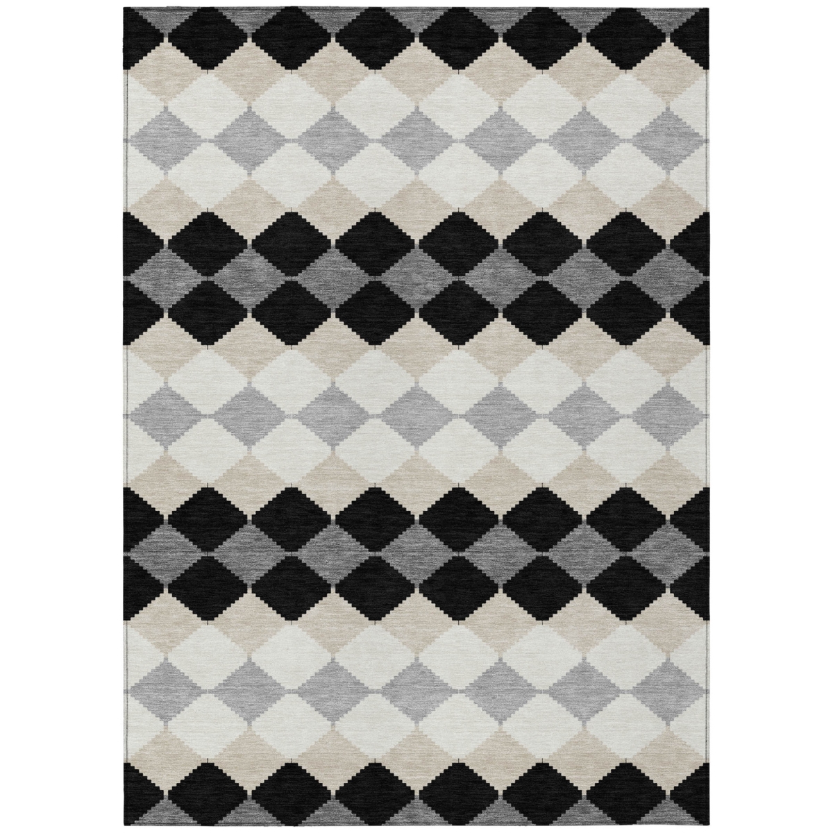 597873 5 x 8 ft. Black, Ivory & Beige Geometric Washable Indoor & Outdoor Rectangle Area Rug