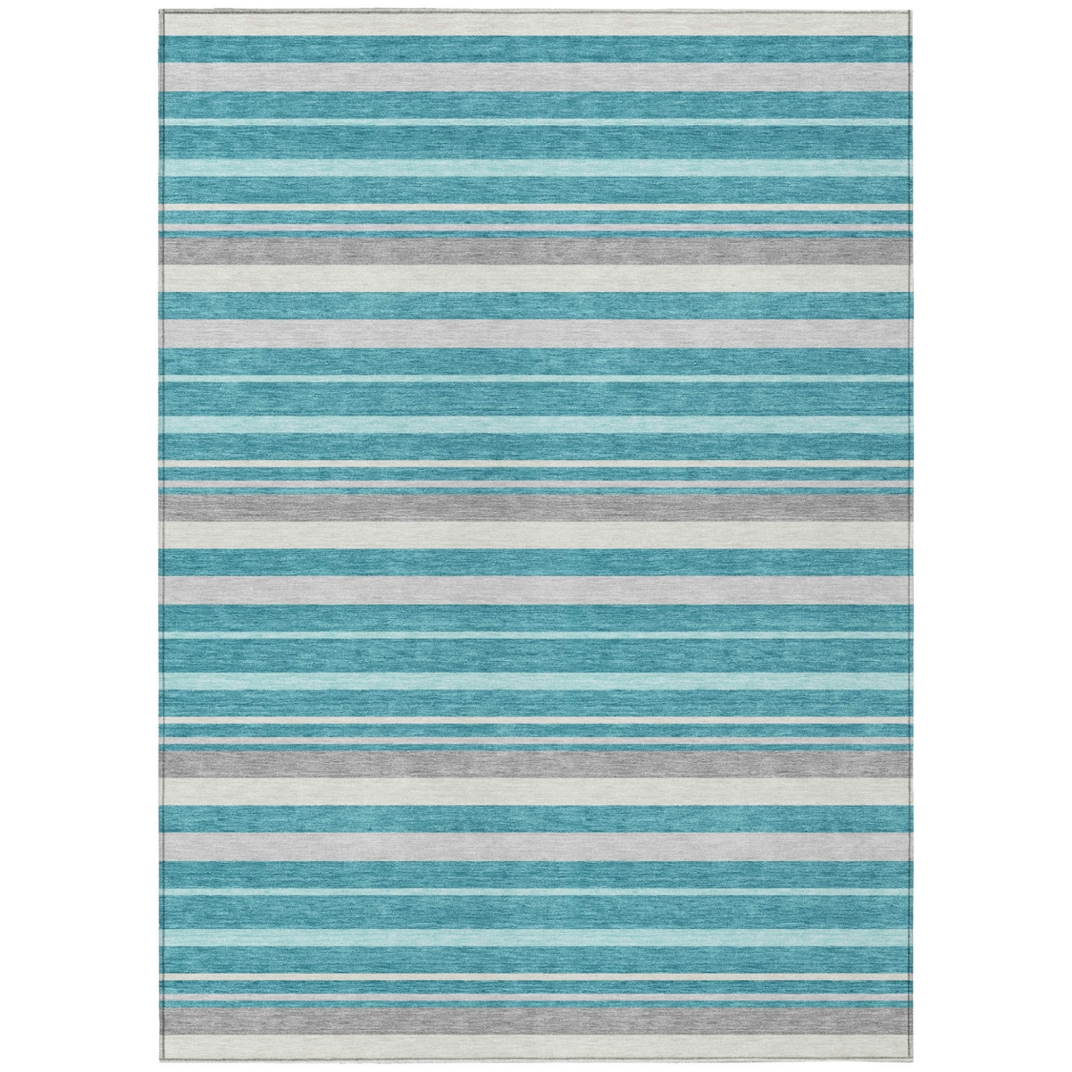 591759 3 x 5 ft. Teal Blue, Gray & Ivory Striped Washable Indoor & Outdoor Rectangle Area Rug