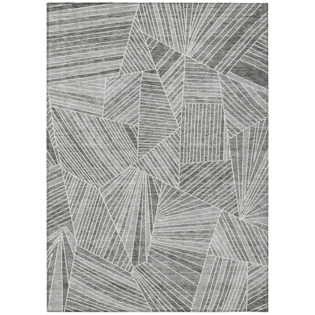 594792 5 x 8 ft. Gray & Ivory Geometric Washable Indoor & Outdoor Rectangle Area Rug
