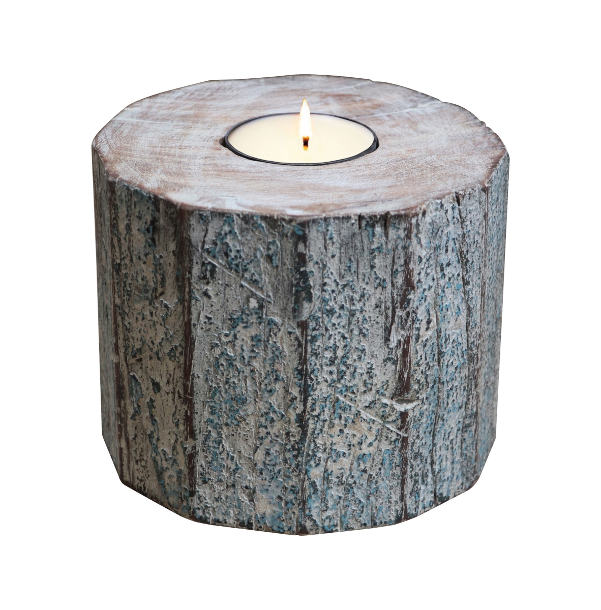 554700 5 in. Brown & White Solid Wood Tabletop Tealight Candle Holder