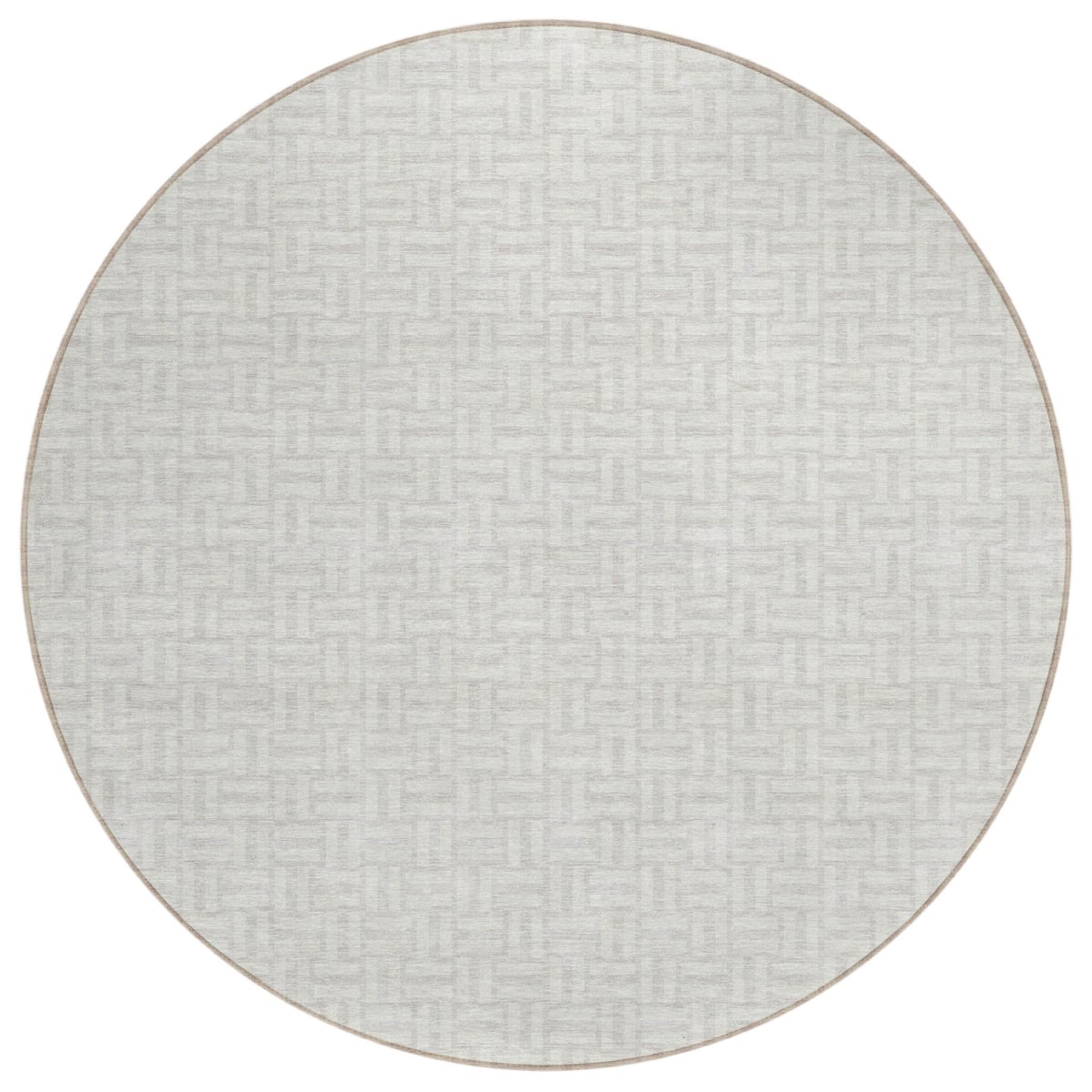 594475 8 ft. Ivory & Silver Round Geometric Washable Indoor & Outdoor Area Rug