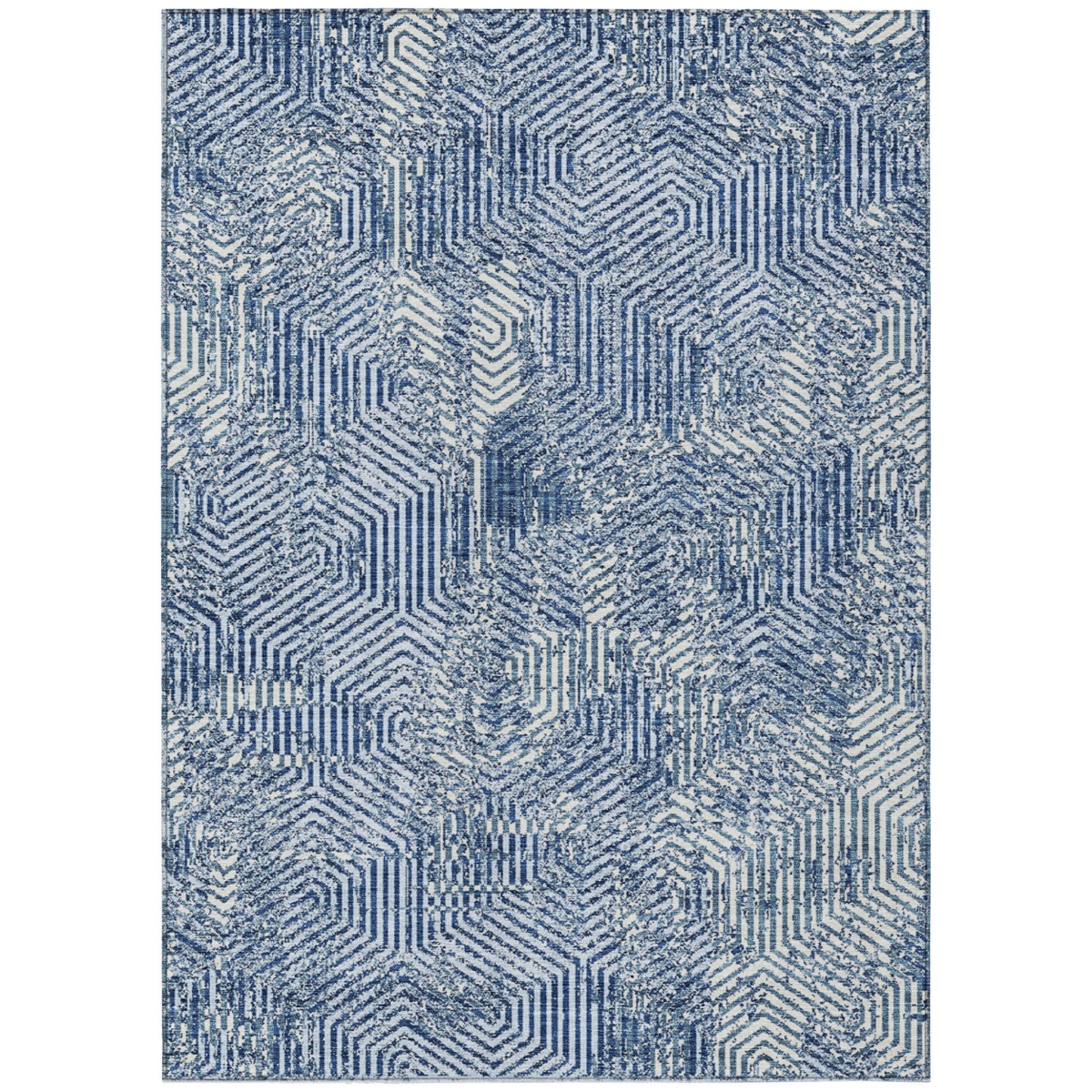 594576 5 x 8 ft. Navy Blue & Ivory Geometric Washable Indoor & Outdoor Rectangle Area Rug