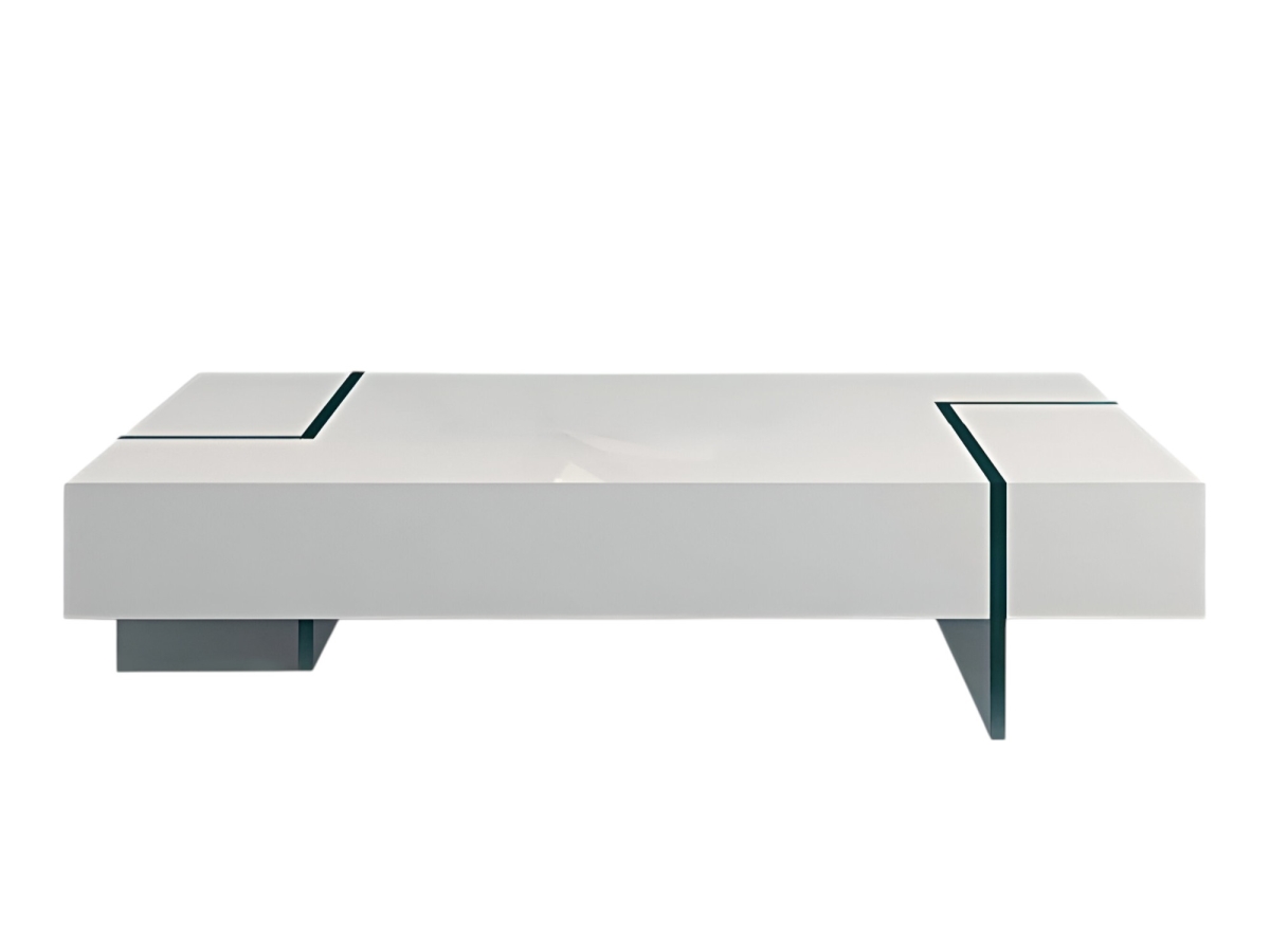554301 53 in. White & Clear Wood & Glass Sled Coffee Table