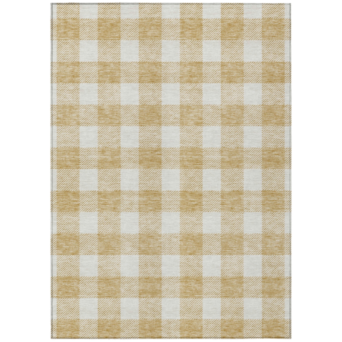 Gold & Beige Plaid Area Rug - 3 x 5 ft. - Washable - Stain Resistant