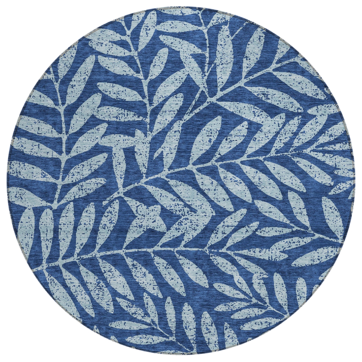 593524 8 ft. Navy Blue & Light Blue Round Floral Washable Indoor & Outdoor Area Rug
