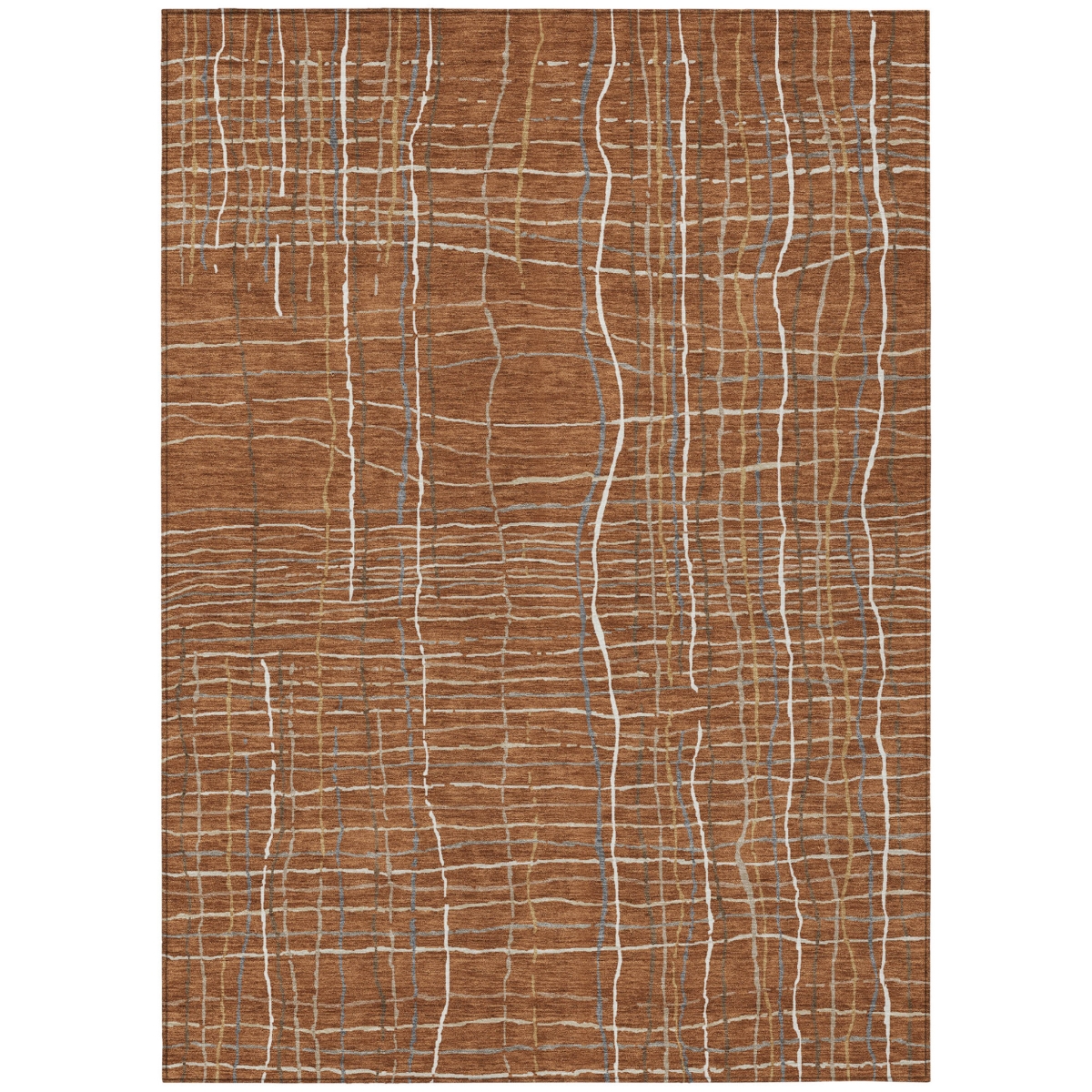 597426 10 x 14 ft. Brown, Copper & Gray Striped Washable Indoor & Outdoor Rectangle Area Rug