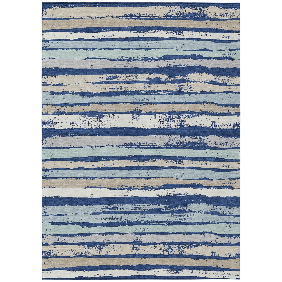 598913 10 x 14 ft. Navy Blue, Beige & Ivory Striped Washable Indoor & Outdoor Rectangle Area Rug