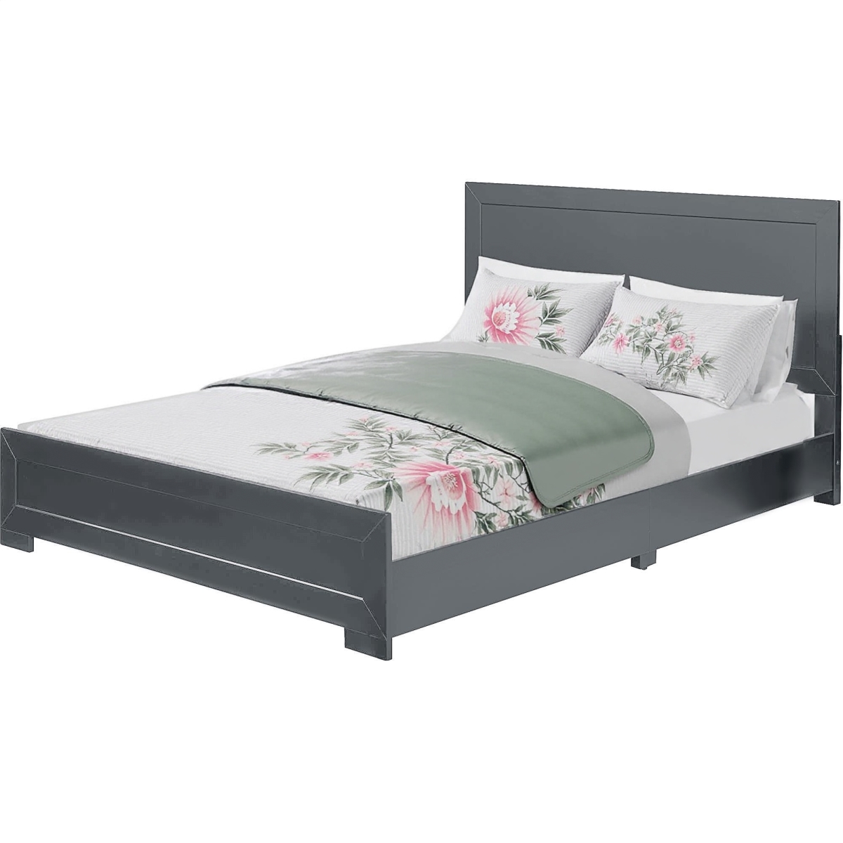 Picture of HomeRoots 569355 Gray Inlaid Panels Wood King Size Bed Frame