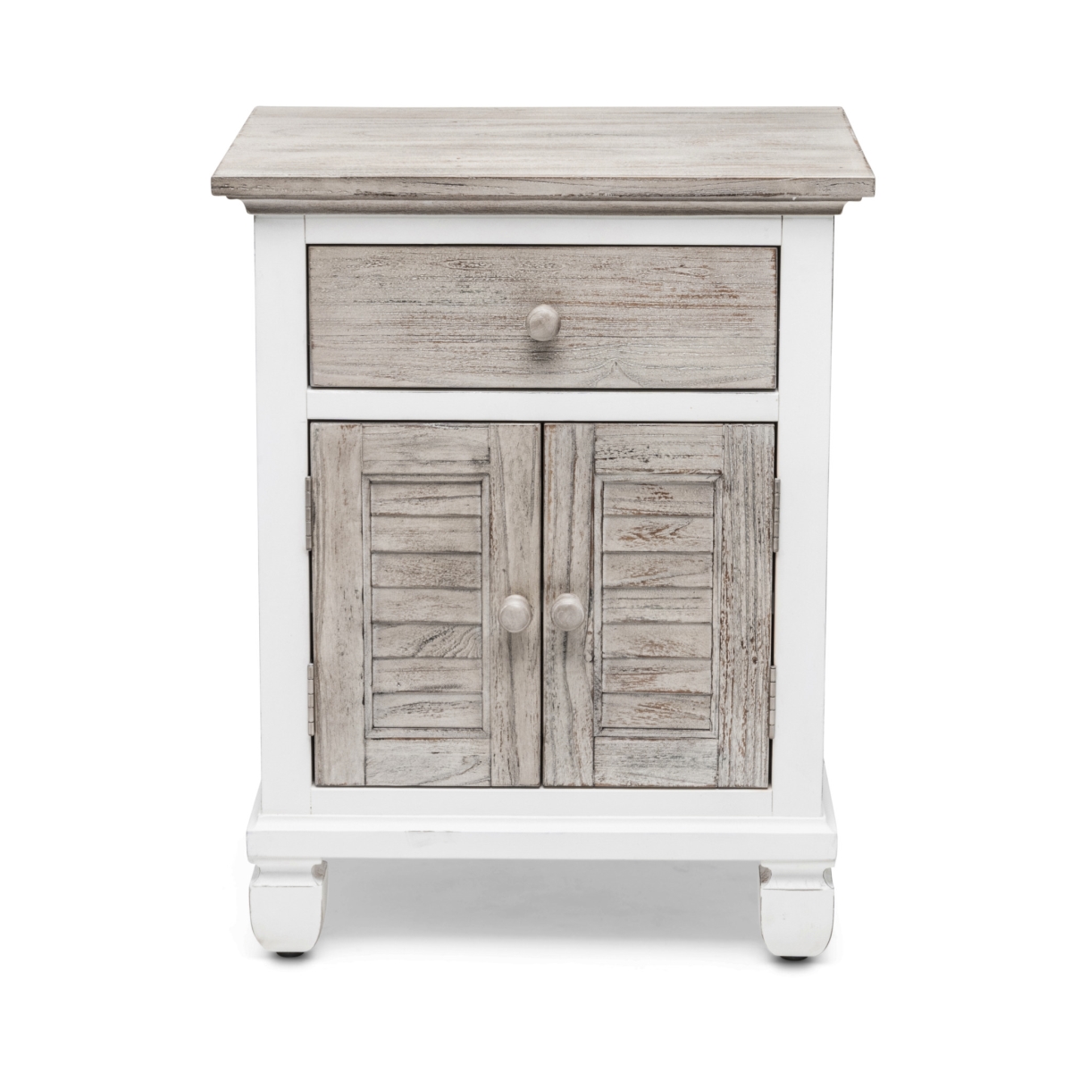 Picture of HomeRoots 571339 28 in. White & Gray Solid Wood One Drawer Nightstand with USB