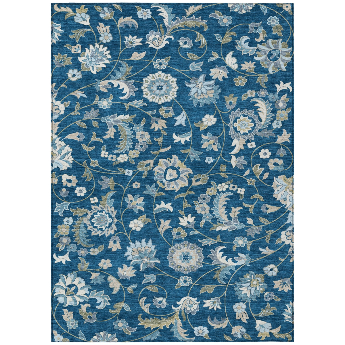 597834 9 x 12 ft. Navy Blue, Ivory & Gray Floral Washable Indoor & Outdoor Rectangle Area Rug