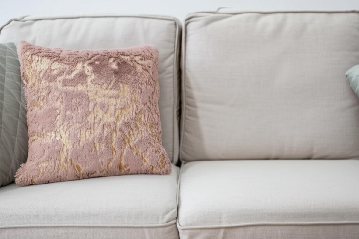 Picture of HomeRoots 571273 22 in. Pink & Gold Abstract Faux Fur Throw Pillow
