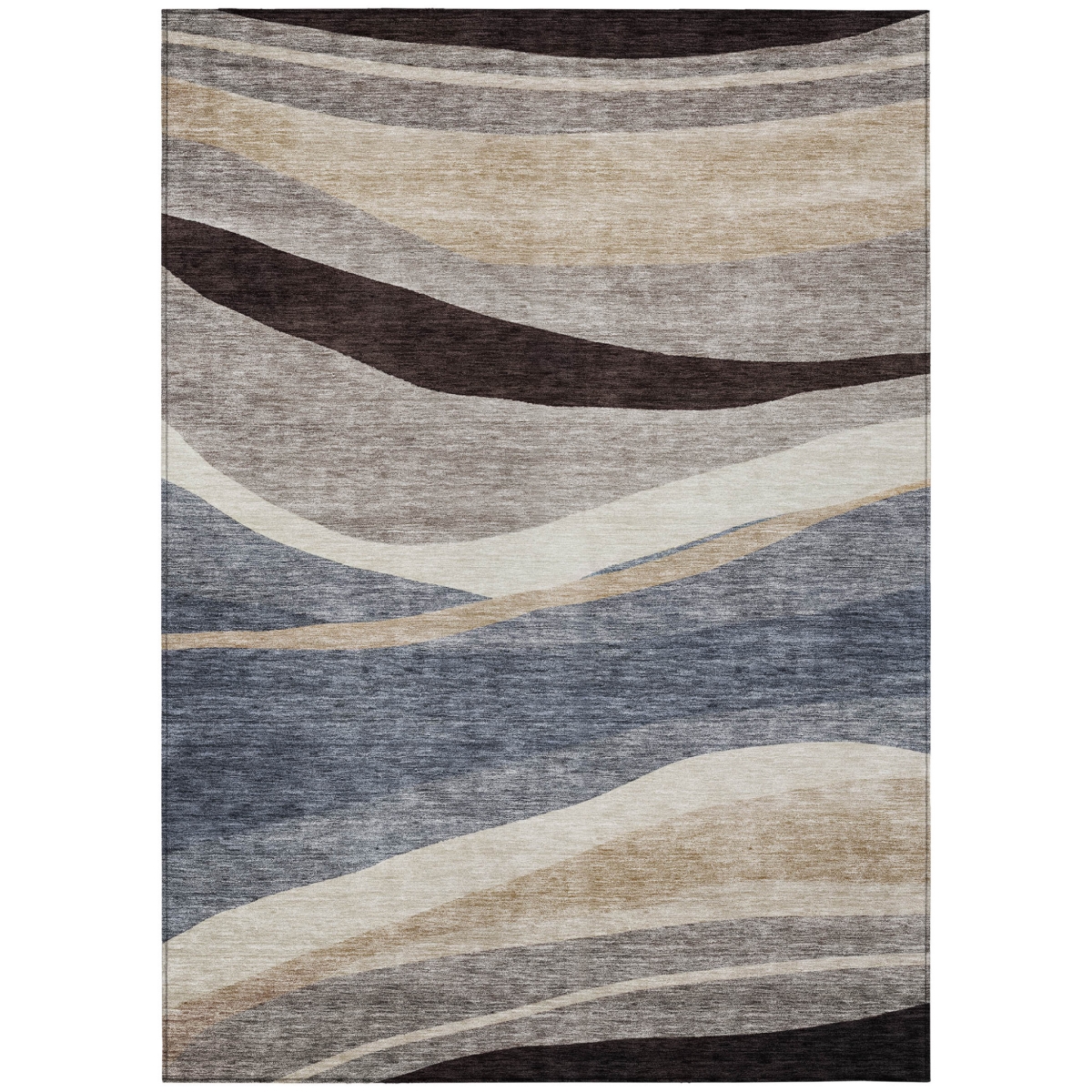 603682 10 x 14 ft. Blue, Brown & Beige Abstract Washable Indoor & Outdoor Rectangle Area Rug