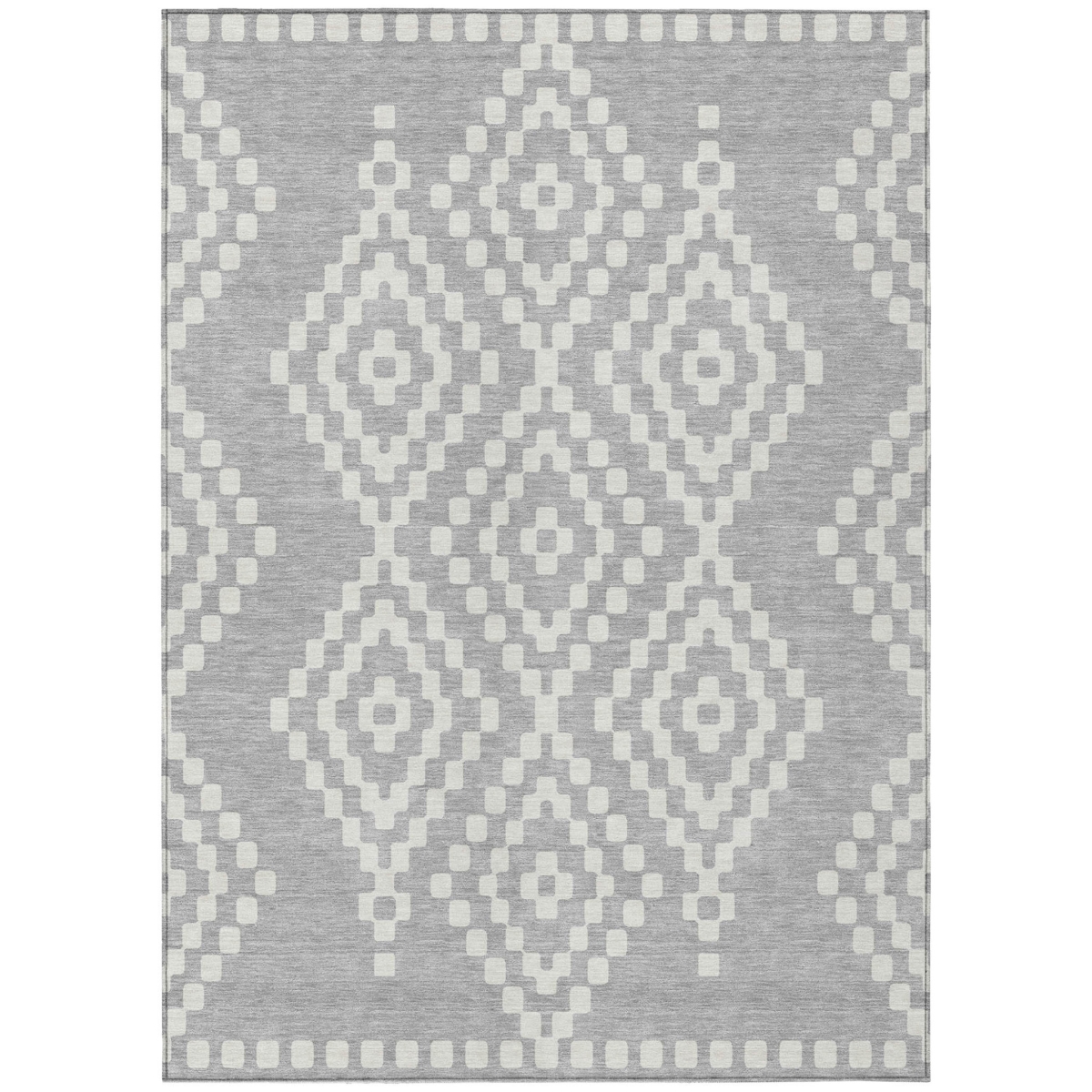 592660 5 x 8 ft. Silver & Ivory Geometric Washable Indoor & Outdoor Rectangle Area Rug