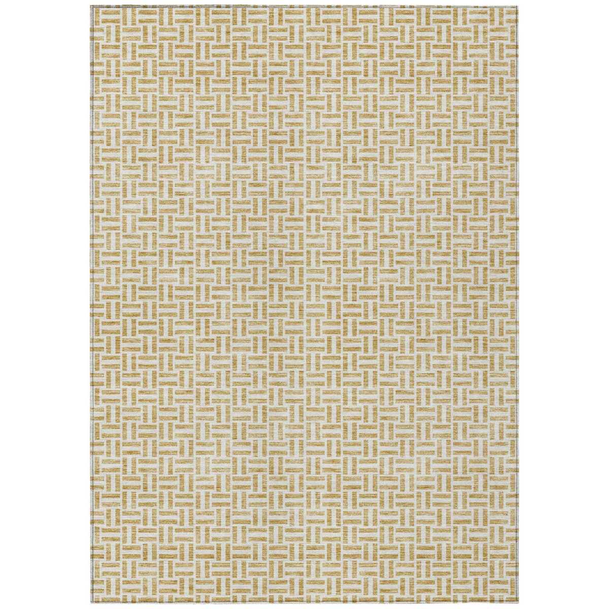 Gold & Ivory Geometric Area Rug - 3 x 5 ft - Washable & Stain Resistant