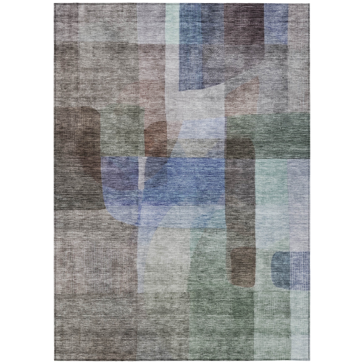 604276 3 x 5 ft. Brown, Green & Blue Abstract Washable Indoor & Outdoor Rectangle Area Rug