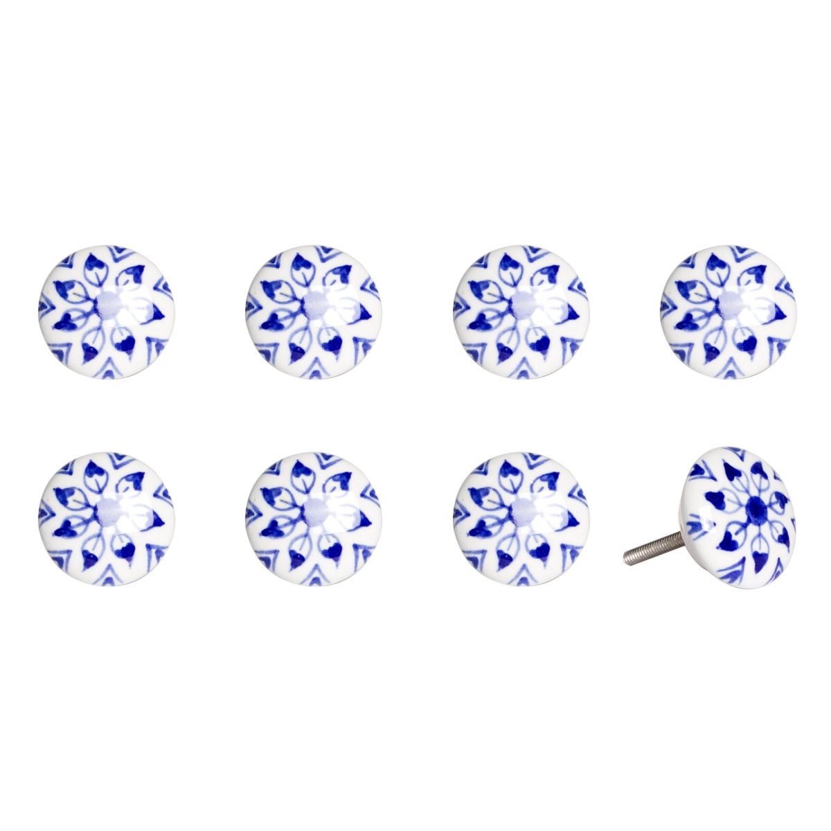 544409 Blue & White Ceramic & Metal Drawer Pull Knobs - Set of 8