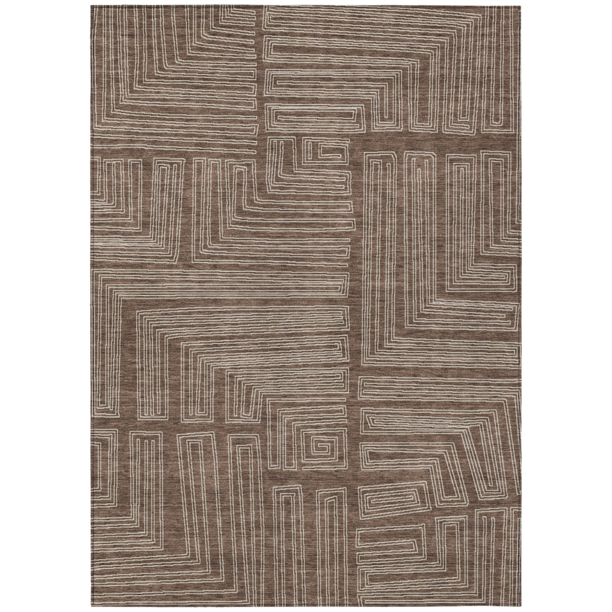 600807 8 x 10 ft. Brown & Ivory Geometric Washable Indoor & Outdoor Rectangle Area Rug