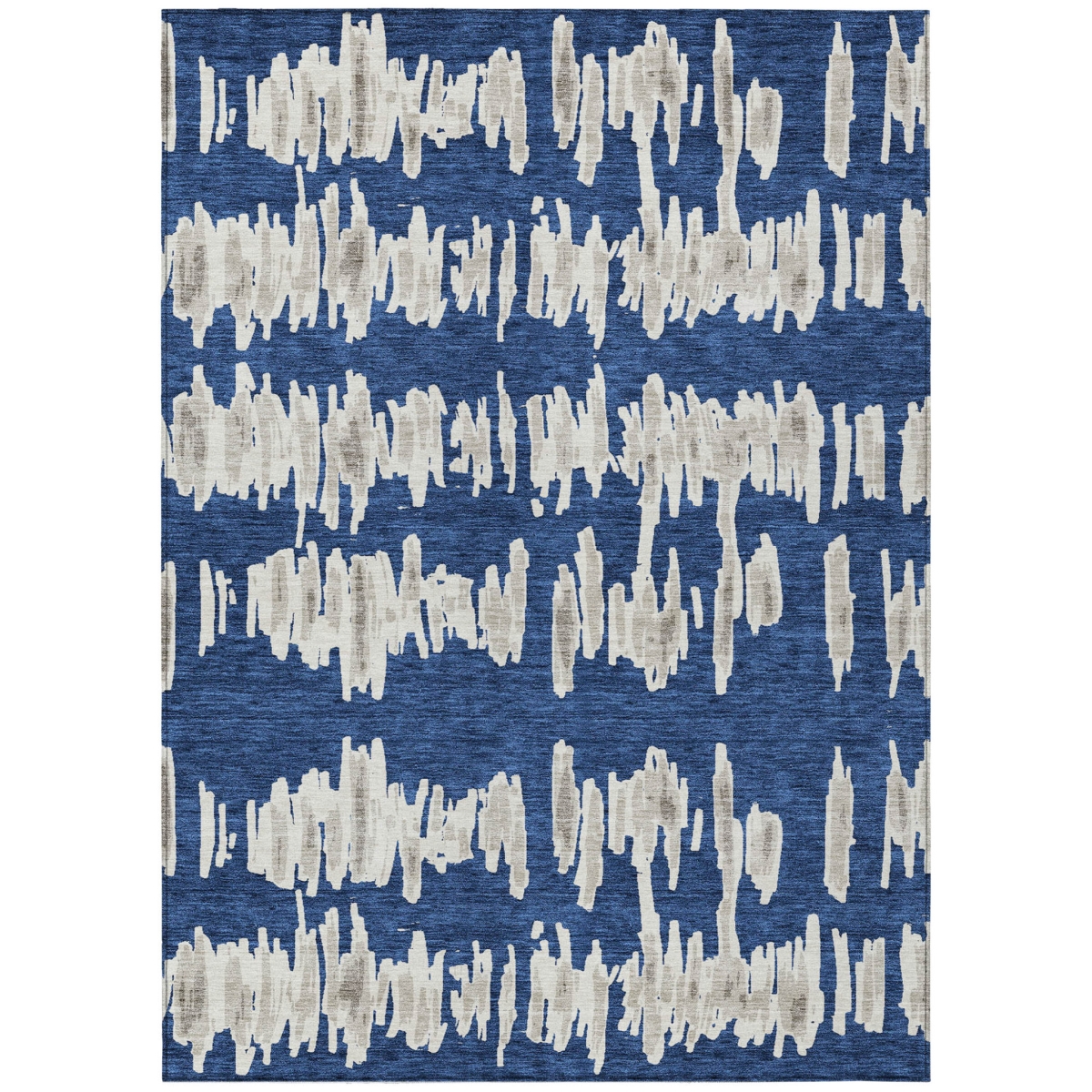 594035 5 x 8 ft. Navy Blue, Gray & Ivory Striped Washable Indoor & Outdoor Rectangle Area Rug